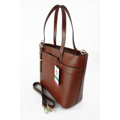 Włoska skórzana torebka na ramię Vera Pelle ,złote okucia,format A4, Brązowa GL55M