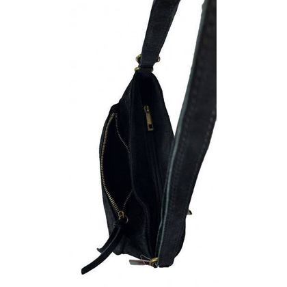 Duża zamszowa listonoszka A5 ,pojemna,dwie komory ,Włoska skórka czarna  VPA514N