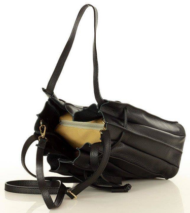 MARCO MAZZINI Plisowana torebka worek na ramię skóra naturalna sacco bag czarna - min. zamówienie 20 / 50 / 100 szt.