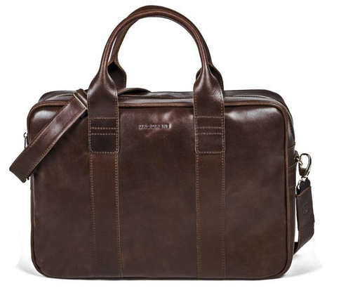 Męska torba na ramię ze skóry naturalnej na laptop BRØDRENE R01 ciemny brąz Kolor wnętrza: Czarny - min. zamówienie 20 / 50 / 100 szt.