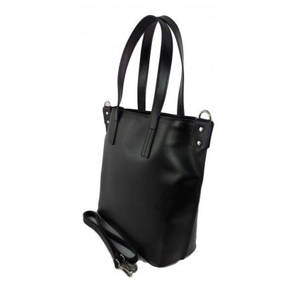 Włoska torebka skórzana na ramię ,shopper mieści A4 ,Vera Pelle ,Czarna  SB586N