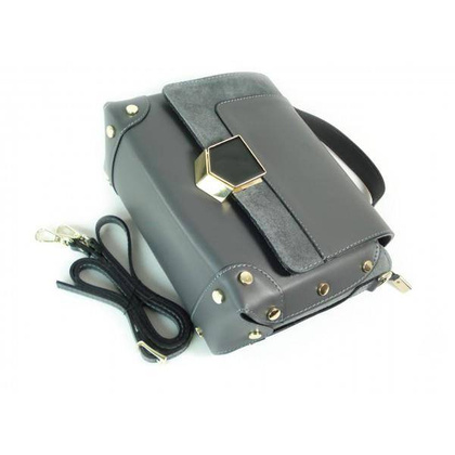 Kuferek listonoszka A5 złote dżety klamra + zamsz szary Vera Pelle   VPK890G