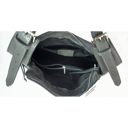 Włoska skórzana torebka worek na ramię Vera Pelle ,,format A4, Szara LBB53G