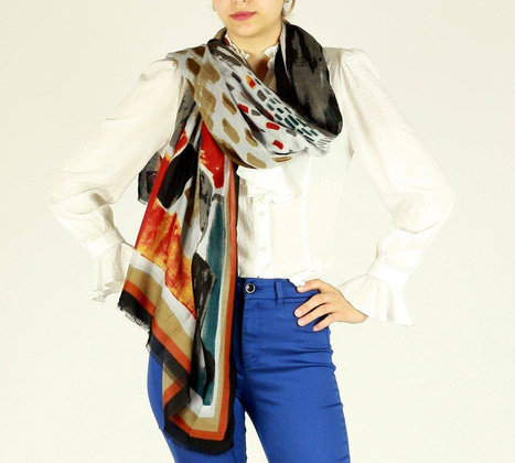 Klasyczna apaszka szal damski multikolorowy MAZZINI brąz - min. zamówienie 20 / 50 / 100 szt.