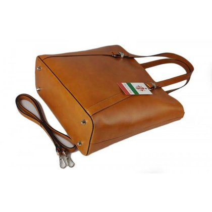 Klasyczna Włoska torebka skórzana na ramię mieści A4 ,Vera Pelle ,  Camel MVN14C