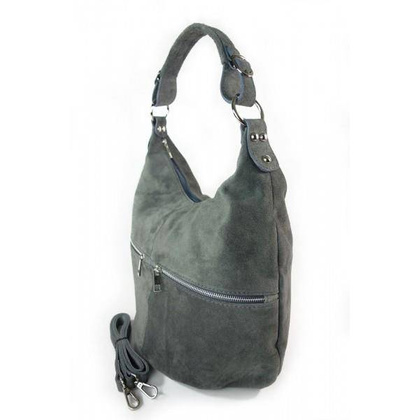 Klasyczny worek na ramię ,zamki suwaki XL A4  Shopper bag zamsz naturalny  szara W345G