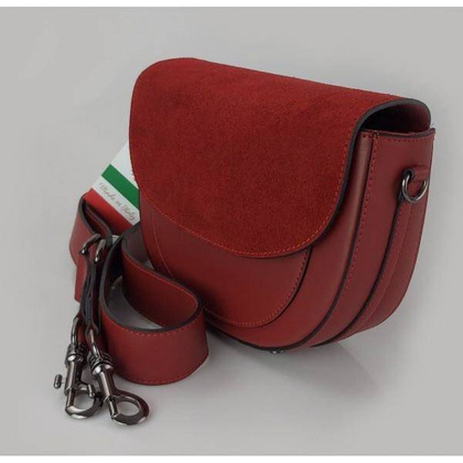 Listonoszka,chlebak,przewieszka  Vera Pelle klapka zamsz Czerwona LVP399R