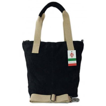 Miękki zamszowy worek -Włoski shopper  Vera Pelle , Czarna W234N