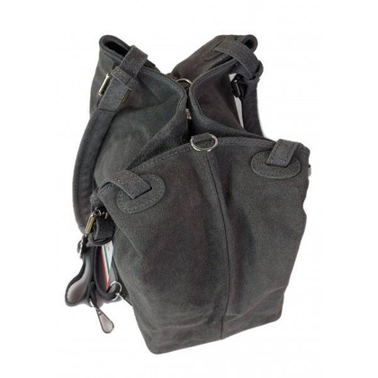 Miękki zamszowy kuferek -Włoski worek Vera Pelle ,Szary KLM425G