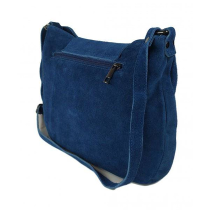 Duża zamszowa listonoszka ,chlebak  Vera Pelle ,pojemna przewieszka A5 Niebieska  VPZ55BJ