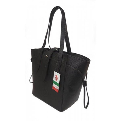 Pakowna włoska torebka skórzana na ramię mieści A4 ,Vera Pelle , Czarna  BKL25N