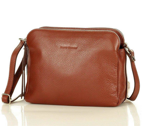 MARCO MAZZINI Torebka skórzana crossbody listonoszka dwie komory brąz migdałowy - min. zamówienie 20 / 50 / 100 szt.