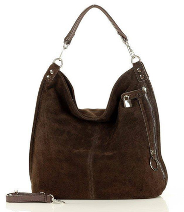 Ponadczasowa torebka worek skórzana MAZZINI - Renella nubuk brąz caffe - min. zamówienie 20 / 50 / 100 szt.