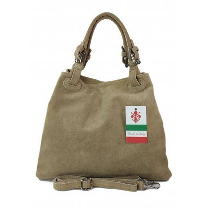 Miękki zamszowy kuferek -Włoski worek Vera Pelle ,Beżowy KLM425T