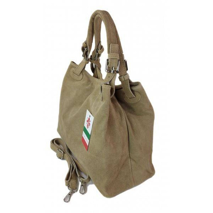 Miękki zamszowy kuferek -Włoski worek Vera Pelle ,Beżowy KLM425T