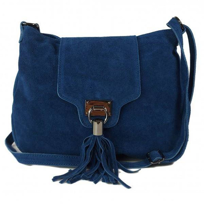 Duża zamszowa listonoszka ,chlebak  Vera Pelle ,pojemna przewieszka A5 Niebieska  VPZ55BJ