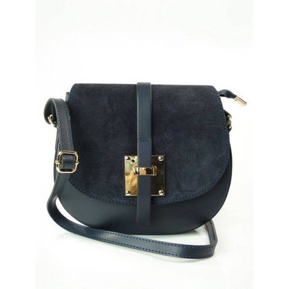 Listonoszka skórzana torebka chlebak złoto zamsz Granatowa VP116BS