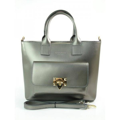 Kuferek złote okucia pojemny A4 Włoska torba do ręki Vera Pelle Ciemne Srebro K415A KEMER