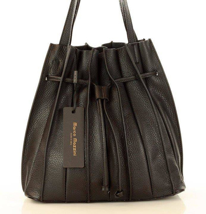 MARCO MAZZINI Plisowana torebka worek na ramię skóra naturalna sacco bag czarna - min. zamówienie 20 / 50 / 100 szt.