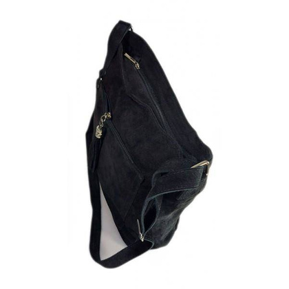 Duża włoska listonoszka A4 , worek na ramię ,zamsz naturalny ,czarna  WAF567N