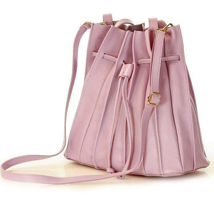 MARCO MAZZINI Plisowana torebka worek na ramię skóra naturalna sacco bag  lila róż - min. zamówienie 20 / 50 / 100 szt.