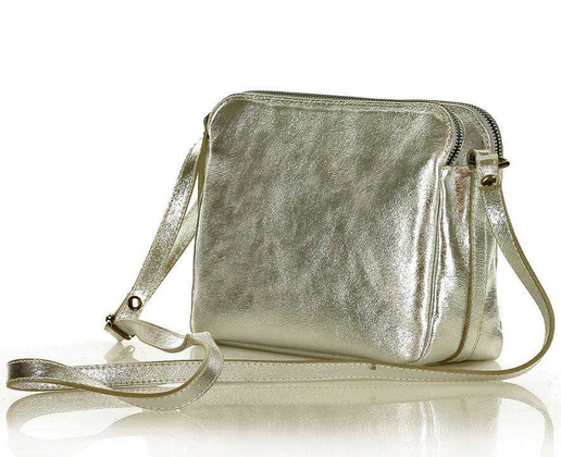 MARCO MAZZINI Torebka skórzana crossbody listonoszka dwie komory srebrny - min. zamówienie 20 / 50 / 100 szt.