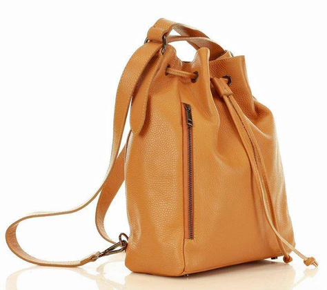 MARCO MAZZINI Miejska torebka skórzana na ramię torba plecak convertible leather bag brąz camel - min. zamówienie 20 / 50 / 100 szt.