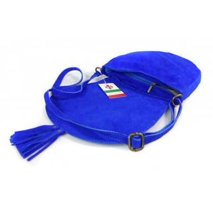 Zamszowa listonoszka ,chlebak  Vera Pelle ,pojemna przewieszka A5 Chabrowa  VP490BB2