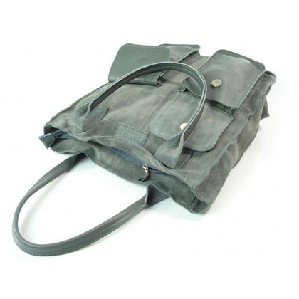 SZARY ZAMSZOWY WOREK  VERA PELLE KIESZENIE SKÓRA POJEMNA TORBA XXL A4  BYC88G KEMER