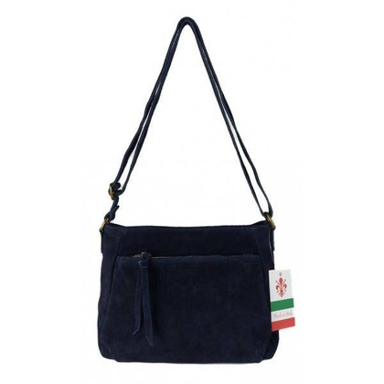 Duża zamszowa listonoszka A5 ,pojemna,dwie komory ,Włoska skórka granatowa  VPA514BS