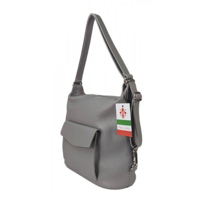 Torebko plecak,Włoski worek na ramię Vera Pelle,pojemny A4 STP12G szary