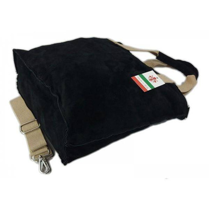 Miękki zamszowy worek -Włoski shopper  Vera Pelle , Czarna W234N