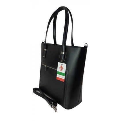Włoska skórzana klasyczna torebka na ramię Vera Pelle ,format A4, Czarna  VBZ66N