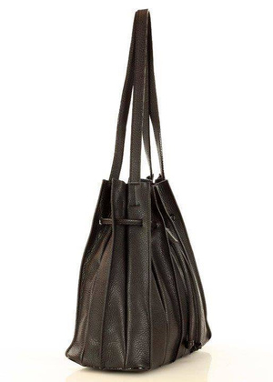 MARCO MAZZINI Plisowana torebka worek na ramię skóra naturalna sacco bag czarna - min. zamówienie 20 / 50 / 100 szt.