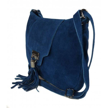 Duża zamszowa listonoszka ,chlebak  Vera Pelle ,pojemna przewieszka A5 Niebieska  VPZ55BJ