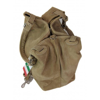 Miękki zamszowy kuferek -Włoski worek Vera Pelle ,Beżowy KLM425T