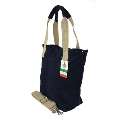 Miękki zamszowy worek -Włoski shopper  Vera Pelle , Granatowy W234BS