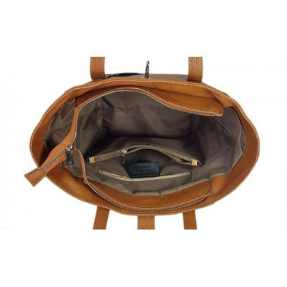 Pakowna włoska torebka skórzana na ramię mieści A4 ,Vera Pelle , Camel  BKL25C