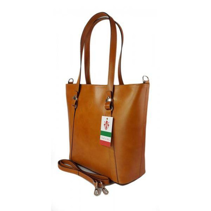 Klasyczna Włoska torebka skórzana na ramię mieści A4 ,Vera Pelle ,  Camel MVN14C