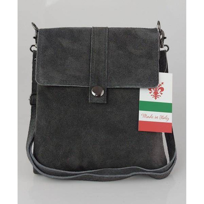 Zamszowa listonoszka Vera Pelle ,pojemna przewieszka format A5 Szara LK44G