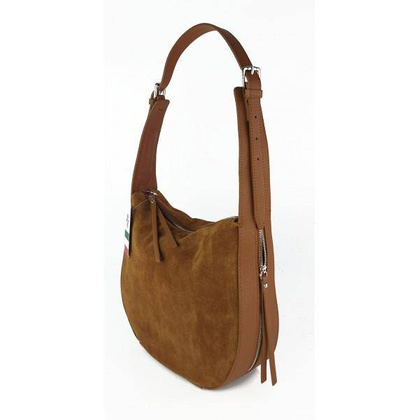 Włoska skórzana torebka worek na ramię Vera Pelle ,,format A4, Camel  LBB53C