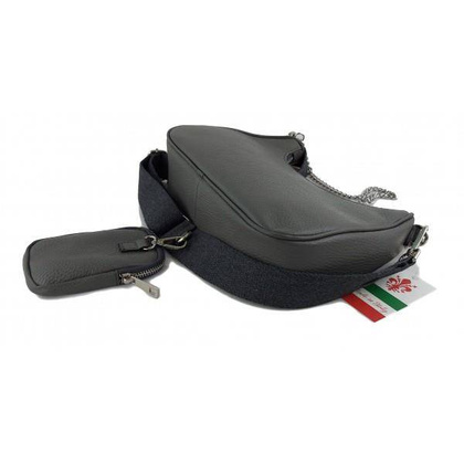 Włoska listonoszka, przewieszka ,Vera Pelle srebrne okucia ,szeroki pasek, Szara VP742G