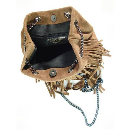 ZAMSZOWA LISTONOSZKA WOREK  FRĘDZLE  WŁOSKA SKÓRZANA CAMEL TOREBKA  WL45C