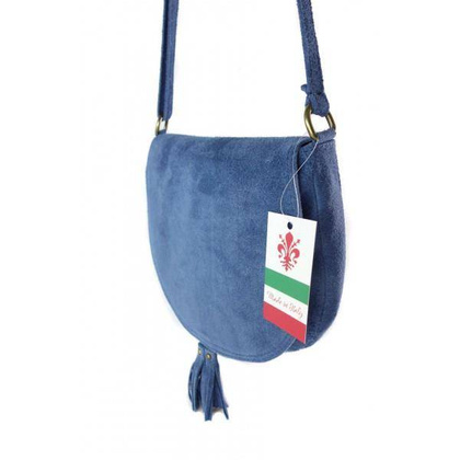 Zamszowa listonoszka ,chlebak  Vera Pelle ,pojemna przewieszka A5 Niebieska  VP490BL