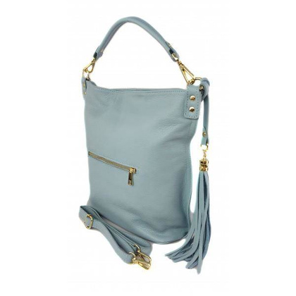 Worek na ramię Vera Pelle złote okucia pojemny a4 włoska torba Blue W76BB KEMER