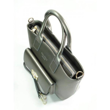 Kuferek złote okucia pojemny A4 Włoska torba do ręki Vera Pelle Ciemne Srebro K415A KEMER