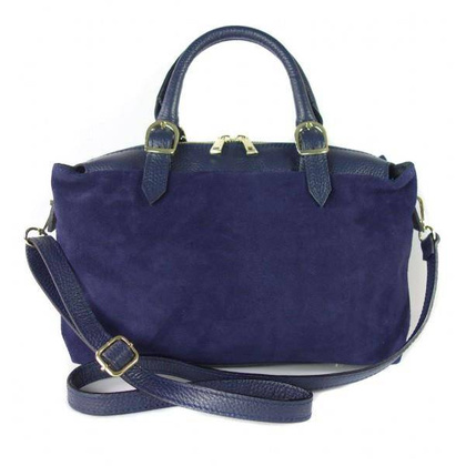 Włoski zamszowy kuferek Vera Pelle , złote okucia granatowy  KVEN24BS