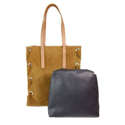 Zamszowa torba Shopper bag ,duży worek, kółka,  Vera Pelle pojemny Camel  WK745C KEMER