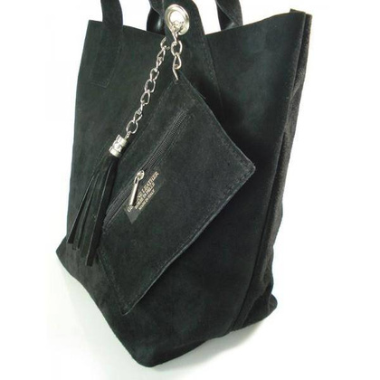 ZAMSZ NATURALNY WŁOSKA TORBA XL A4  SHOPPER BAG  SKÓRZANA  CZARNA W567N