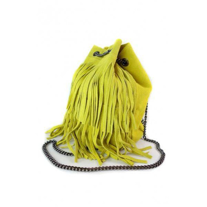 Zamszowa listonoszka ,worek frędzle,włoska skóra Vera Pelle Żółty WL45GL